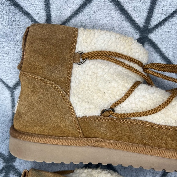 Koolaburra by Ugg Michon Mini Lace Up Sherpa Chestnut Winter Snow Boots - Picture 7 of 10